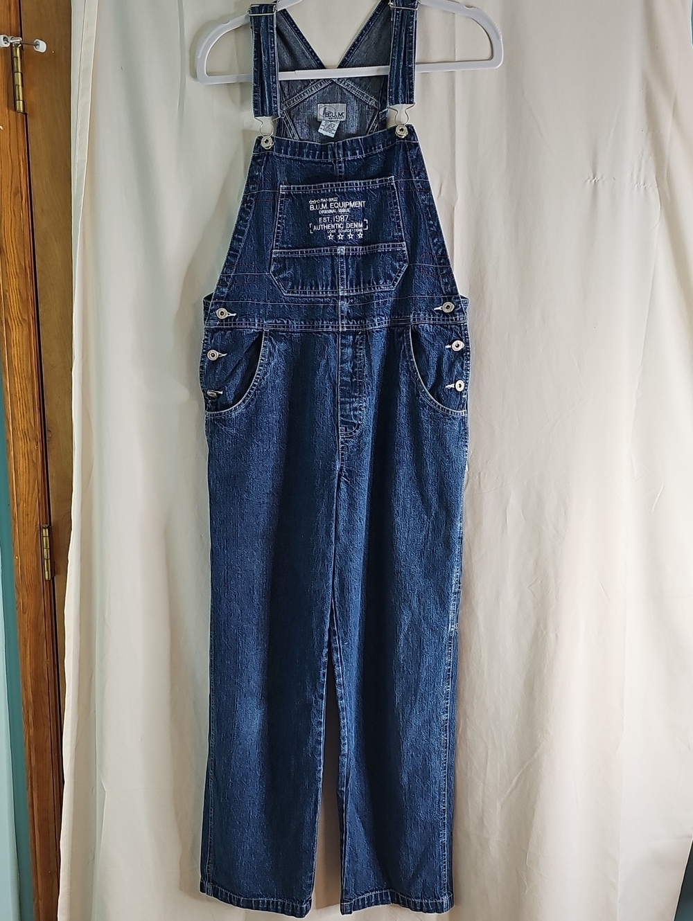 VINTAGE B.U.M. EQUIPMENT ORGINAL ISSUE EST. 1987 Classic Dark Blue Overalls - Picture 2 of 8